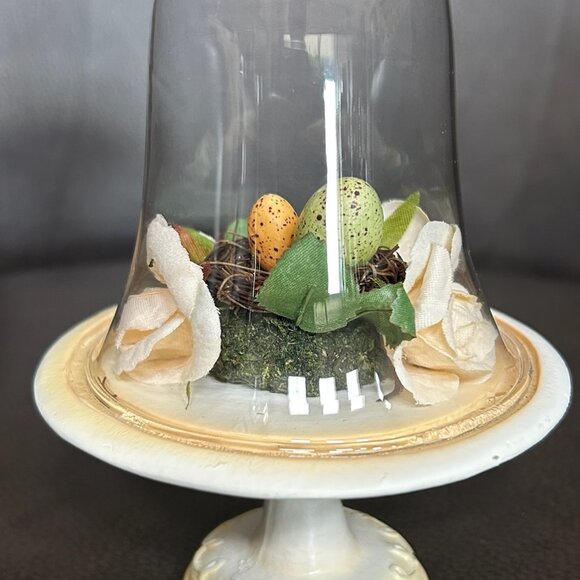 Spring Farmhouse Cottagecore Dome Cloche Birds Nest Decor - Picture 2 of 8